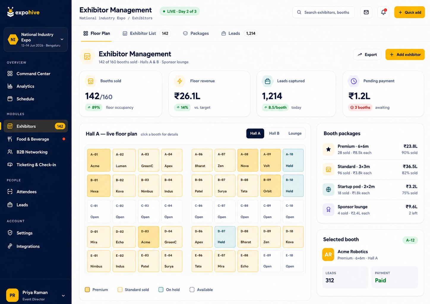 Exhibitor dashboard
